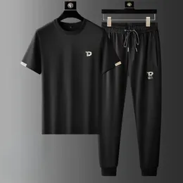 Słynny wysokiej klasy Mulberry Silk Youth Leisure Sports Suit męski nowa koreańska wersja lodowa dwuczęściowa dwuczęściowa zestaw L-5xl duży rozmiar