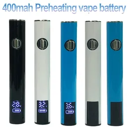 Vape-Batterien mit Anzeigebildschirm Tasten einstellbare Spannungsspannung E-Zigaretten Stifte wieder aufladbar 400 mAh Batterie-C-Batterien benutzerdefinierte Logo-Verpackungsboxen