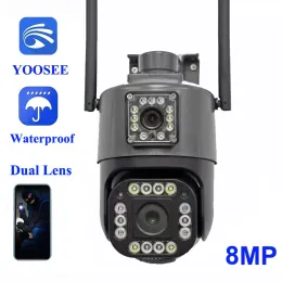 Câmeras 4k 8mp Yoosee IP Camera lente dupla ip ptz Outdoor impermeável IP66 rastreamento automático de áudio color noturn vision camera de segurança