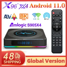 ボックスX96 X4 X4スマートテレビボックスAndroid 11 AMLOGIC S905X4 RGB LIGHT 4G 64GBサポートAV1 8KデュアルWiFi BT4.1 YouTubeメディアプレーヤー4GB 32GB