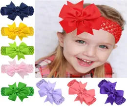 27 Renk Bows Saç Bantları Kızlar İçin Sol Solid Bow Düğün Başlık Bantları Bebek Elastik Tığ işi Bant Yenidoğan Toddler Saç Müdürü Accessor9961462
