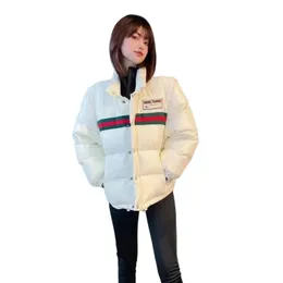 신규 여성 스탠드 칼라 컬러 블록 스트라이프 아래 면화 패딩 된 Desinger Parkas 코트 SML