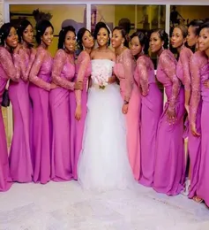 2018 Sydafrikanska Sheer Neck Bridesmaid Dresses Appliques Fushia Bridesmaid Downs Plus Size Maid of Honor for Wedding Guest Dress2259615