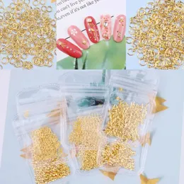 200 pcs 1bag decorazioni per nail art a forma di metallo cavo 3D a forma mista 3D Accessori per manicure oro per glitter per unghie 240401