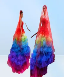 2022 Vestidos de bola exóticos de sweetheart tule colorido tule arco -íris vestidos de noiva gótico de cascata personalizada, mais tamanho de noiva Gow6644700