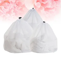 Laundry Bags 3Pcs Drawstring Pocket White Mesh Clothes Protection Washing Machine Pouches For