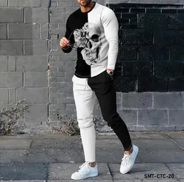 Men's Tracksuits Casual Long Sleeved Pants Sports 3D Skull Rose Print T-shirt Fashionable Street Clothing Set Designer