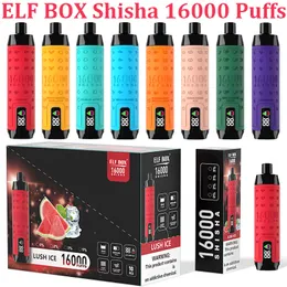 Original ELF BOX Shisha 16000 Puffs LED Display Disposable Vape E-cigarettes Puff 16k 28ml Pod 600mah Rechargeable 0% 2% 3% 5% Pen