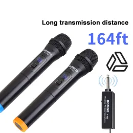 Микрофоны 2pcs Беспроводная запись ktv microphone trible bass -канал портативный домашний микрофон пение громкоговорителя караоке речь