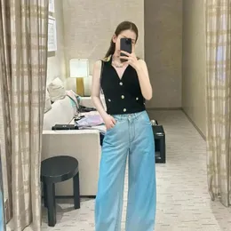 Women's Jeans 2024 Spring Wide-Leg Pants European And American Style Blue Gradual High-Waisted Straight Cowboy Girl 024