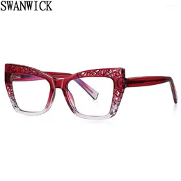 نظارة شمسية Swanwick Cat Eyeglasses for Women Hollow Blue Light Glasses Frames Square Square European