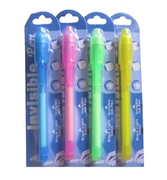 PACCHETTO CARD BLISTER SEGLIE PEN UV LIGHT BLACO CON LAGUE ULTRA VIOLET PENS INSIBILE PENS INVISIBILI 4 colori7075151