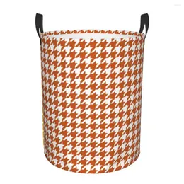 Laundry Bags Orange Houndstooth Basket Collapsible Geometric Puppy Tooth Clothes Hamper For Baby Kids Toys Storage Bin