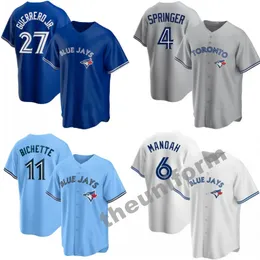 Men's Size S-3XL Toronto 27 Vladimir Guerrero Jr. 11 Bo Bichette 4 George Springer Baseball Jersey Blue Jays Stitched