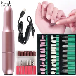 Drills Professional Electric Nail Drill Manicure Machine Set Rose Gold Pen Sander USB Charging Pedicure Gel Polish Milling Tool CHUSB