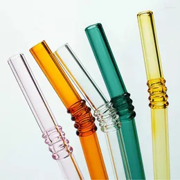 Drinking Straws High Borosilicate Heat-resistant Sturdy Bent Reusable Color Glass Pointed Tea Milk Juice Straw With Brush 4pcs/set