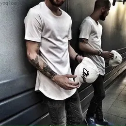 Camisetas masculinas zsiibo tx135-c camiseta de camiseta estendida de camiseta redonda bainha curva de linha longa tops de hip hop urbano tees em branco roupas streetwearl2403