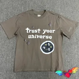 Brown Broken Planet Market Trust الخاص بك T-Shirt Men Men Women Puff Print Broken Planet Tee Label Label Tops Short Sleeve 240408