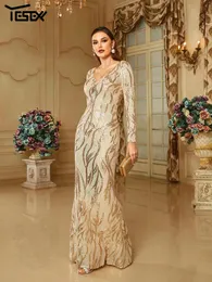 الفساتين غير الرسمية Yesexy 2024 Ampricot v Neck Long Sleeved Equin Mermaid Evening Wedding Party Dress