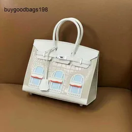 Tote Bag Handbag Handmade 7a 2024 New Palm Pattern with Top Layer Crocodile Cowhide Colored Small House Platinum Bag Handheld Diagonal Straddle Womens Have Lo