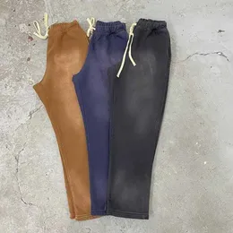 Stampa sfogliare personalizzata 100% cotone vintage pesante acido con i pantaloni lavati pantaloni per pantaloni per pantaloni da teratura francesi semplici da uomo
