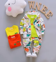 3PCベイビー幼児の男の子の服の衣装カラフルなフード付きコートシャツパンツキッズセット子供
