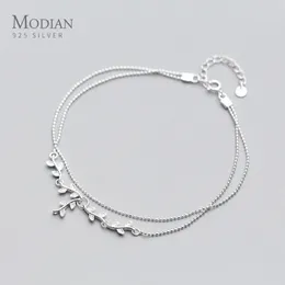 Modian Fashion Sterling Silver 925 Plant Anklet For Women Tree Branch Leaves Tiny Ball Simple Fine Jewelry 240408