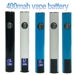 Vorheizung Vape-Batterien mit Anzeigebildschirm Einstellbarer Spannung E-Zigaretten wieder aufladbare 400-mAh-Batterie-C-Batterien Customized Logo Willkommen Verpackungsbox