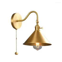 Lâmpadas de parede Luzes LED de cobre completo para iluminação interna em casa LuminAira Pull Chain Switch Bedroom Room ao lado da lâmpada