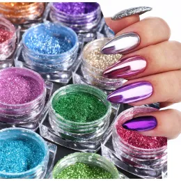 Glitter 23pcs cromo unhas glitter pó conjunto de pó de ouro brilhante Metálico Efeito em pó de pó fino Decoração de arte refletora de arte NTMCB0123