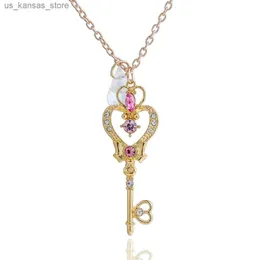 Pendant Necklaces Sailor Pendant Moon Love Crown Magic Key Necklace Sweater Chain for Women Girl Jewelry Gift240408