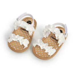 Infant Baby Girl Shoes Toddler Flats Sandals Premium Soft Rubber Sole AntiSlip Summer Flower Lace Crib First Walker 240402