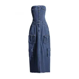 Trendy Denim Dress: Womens Tube Top Midi Dress Hot Summer Style