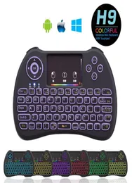 Rainbow Backlit Mini H9 Controle remoto sem fio 24GHz Mouse de ar de ar do mouse qwerty touchpad de teclado para mini PC Android TV Box8563213