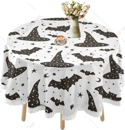 Table Cloth Halloween Witch Bats Waterproof Tablecloth Lace Dining Cover For Buffet Dinner Coffee Decorative 60 Inch