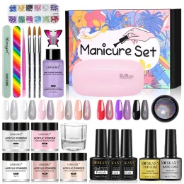 Liquids Nail Acrylic Powder Set For Extension Crystal Nail Glitter 3D Carving With 6W LED Lamp and Magic Mirror Powder Nail Accessories