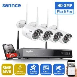 System Sannce 8ch 5mp wifi nvr 4pcs 3mp IR في الهواء الطلق مقاوم للطقس CCTV Wireless IP Camera Security System System Kit