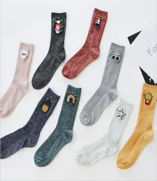 Nowe przybycie Kobiety Glitter Socks Pineapple Rainbow Wzór Sliver SLIK SCOCKS AUTUMN Bright Retro Prosta kobieta w rurce Sock3970582