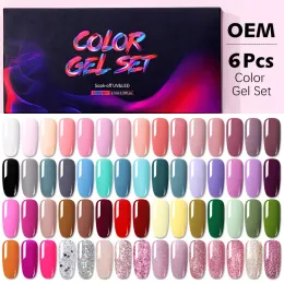 Polonyalı 6pcs/Set Oje Seti Sapırları Mat Pırıltılı Jel Uzun Kalıcı Temel Üst Kat Glitter Jel Kiti UV LED JEL TAZI ART