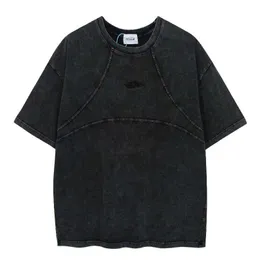 Erkek Tişörtleri Grailz Kısa Kollu T-Shirt Yapılandırılmış Patchwork Nakış Yıkanmış Yaş Üstleri En İyi Kalite Vintage Siyah T-Shirt J240402
