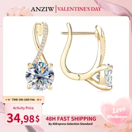 Rings Anziw D2.0CT Moissanite Drop Huggie Earrings Real 925 Silver Women Gold Plated Hoops Infinite Earring Certified Wedding Jewelry