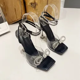 Suknia ślubna Buty 10 cm pięty Bowknot Butle Sandals Pvc Pumps Wysokie obcasy Diamentowy połysk sandałowy Transtone przezroczyste kobiety kryształowe buty 5 kolorów