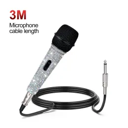 Microphones Heikuding Wired handheld metal Microphone Dynamic Microphone with diamond effect for karaoke Singing Dj Mic