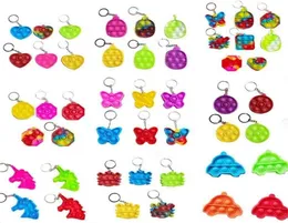 Enkel Tiktok Toy Kids Mini Keychain Push Poo dess bubbel Sensory Toys Keychain Cartoon Rainbow Tie-Dye Finger Chains H41uci5225203