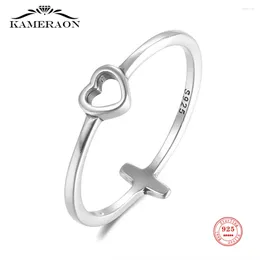 Anelli di cluster Kameraon Multifunzione 925 Sterling Silver Heart and Cross Finger Belly Style For Women Authentic Autine di gioielli