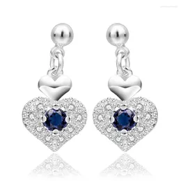 Stud Earrings Women Lady Wedding Party Romantic Heart Zircon Crystal Design Lovely Nice Valentine Gift Silver Color Earring Jewelry E566