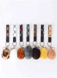 Trendy Printed Handmade Leather Key Chain Buckle Fashion Children039s PU Schoolbag Keyrings With Hair Ball Lovers Car Key Ring 1699975