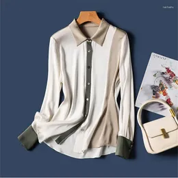 Bluzki damskie limiguyue trzy kolor patchwork satynowa koszula moda Temperament długi rękaw Jedwabowy projekt Sense Office Top Z093