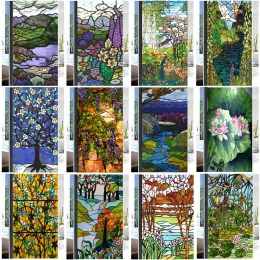 Films Custom Size Stained Glass Films,Frosted Privacy Static Cling,Poster Retro Tree Scenic Color printing,Window Film Door Stickers