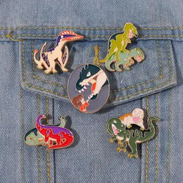 Dino Fight Emamel Pins Custom T-Rex Dinosaurs Brooches Lapel Badges Creative Animal Jewelry Gift for Kids Friends